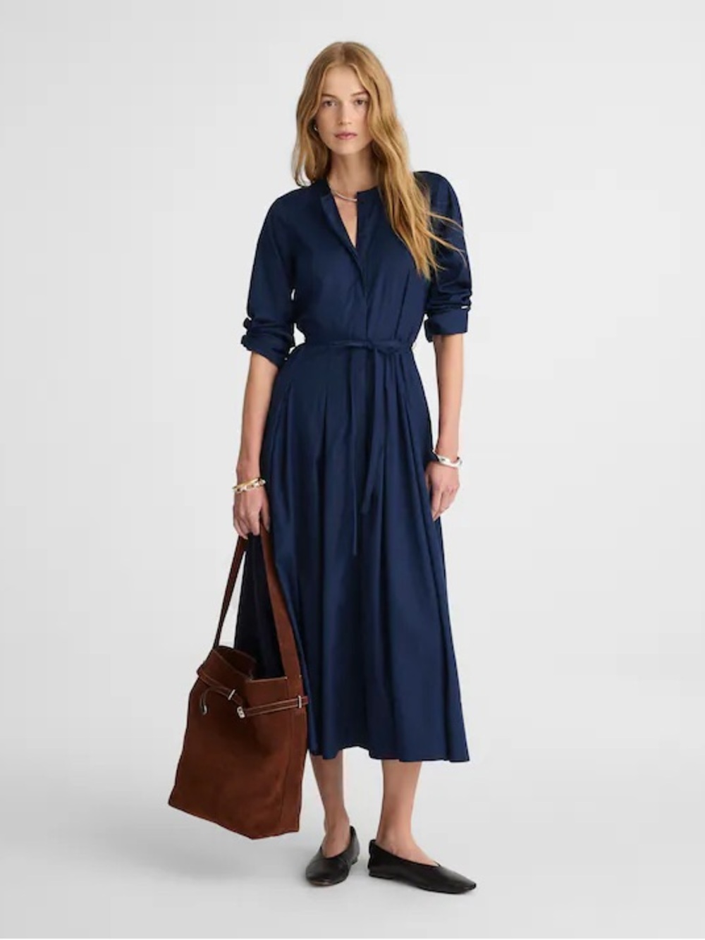 Madewell Tie-Waist Midi Shirtdress in Navy